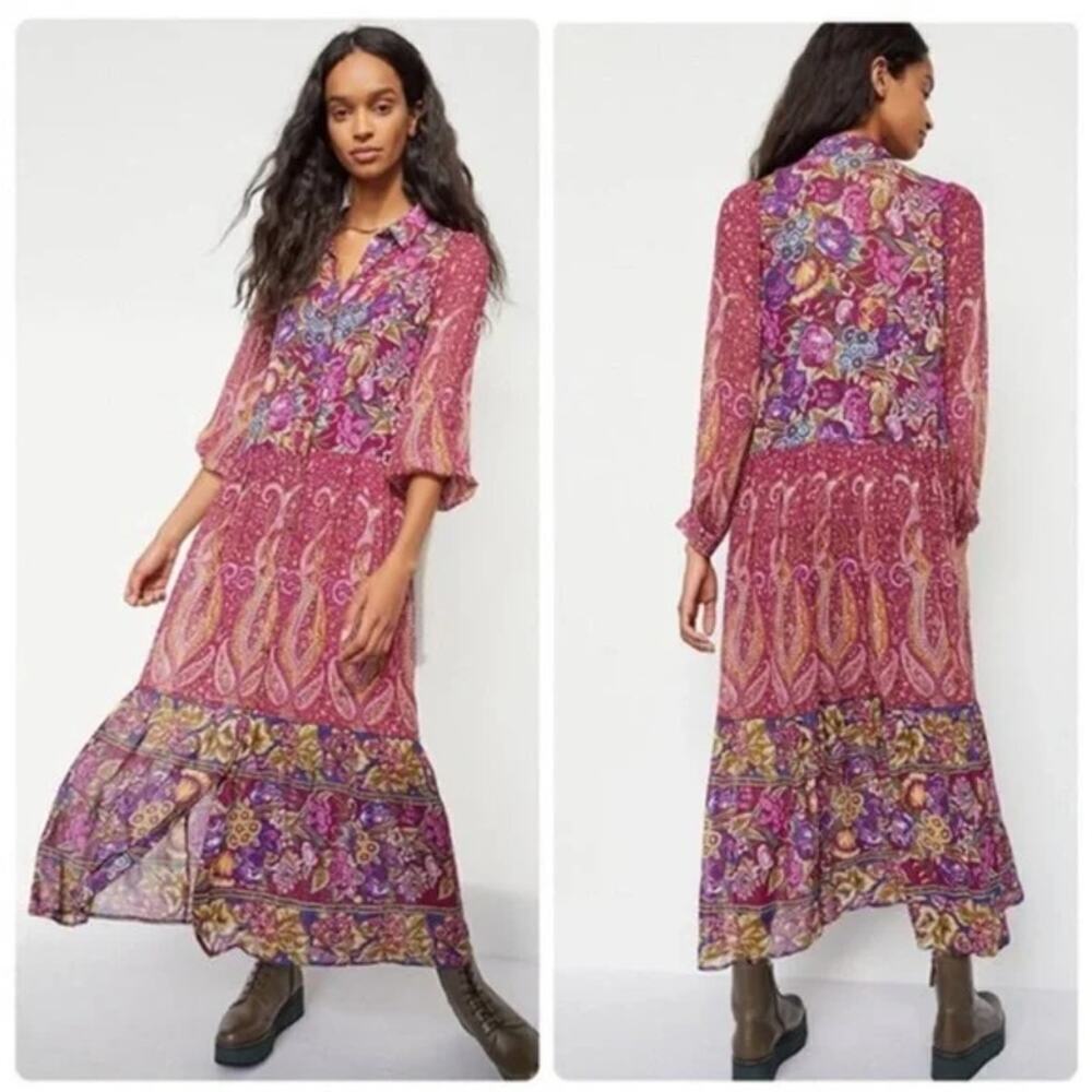 Anthropologie Womens Paisley Maxi Shirtdress Floral Button Front Size Medium NWT